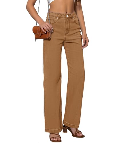 Womens Jeans Mid Waisted Straight Leg Loose Stretchy Lightweight Tummy Control Trendy Jeans for Women 2025 (US, Numeric, 6, Regular, Regular, Coffee)3