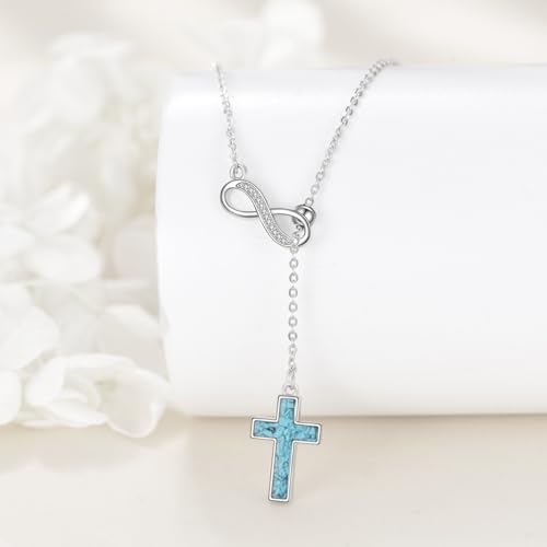 URONE Infinity Cross Necklaces 925 Sterling Silver Turquoise/Opal Cross Necklace Infinity Jewelry Gifts for Women3