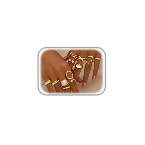 Slpytc Chunky Stackable Rings Set for Women,Vintage Knuckle Rings Dainty Hollow Carved Joint Finger Midi Rings Pack Adjustable Signet Mixed Size (B-12Pcs)