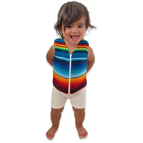 Handmade Baby Vest From Mexican Serape Blanket - Baby Shower Gifts For Boy or Girl - Newborn Baby Clothes (1 Year, Blue) Cover