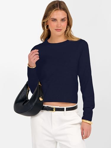 Image of ANRABESS Women's Long Sleeve Sweaters Cropped Crew Neck | Business Casual Tops,Light Weight Comfy Knit,Pullover ShortSweater,Basic Classic,Fall Fashion Winter Layer Clothes