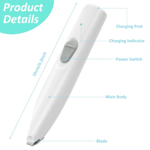 Image of HASTHIP Cat Dog Trimmer for Paw, Small Area Hair Trimmer & Nail Grinder | With LED Light, Low Noise, USB Rechargeable, Pen Shape Design, 2 Interchangeable Bits, Pen Shape Design