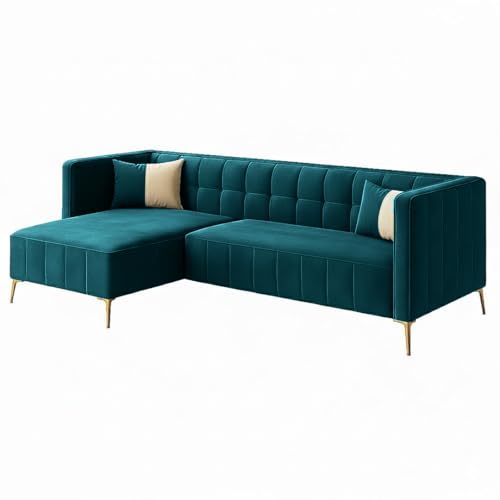 Image of SOCOZI Stylluxe 6 Seater Velvet Fabric LHS L Shape Sofa Set for Living Room |Fabric L Shape Sofa Set for Home & Office (Green Teal)