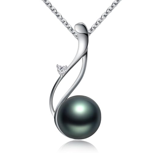 VIKI LYNN Tahitian Black Pearl Necklace for Women 9-10mm Tahitian Cultured Black Pearl Pendant