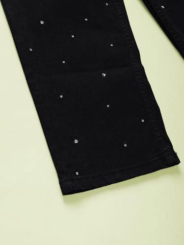 Image of KiddoPanti Girls Solid Waist Elasticated Straight Fit Jeans