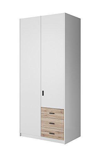 Preisvergleich Produktbild Furniture24 Kleiderschrank Gamma 58 Schrank Drehtürenschrank Schlafzimmerschrank Universalschrank (weiß matt / san remo, 94 / 216 / 60 cm)
