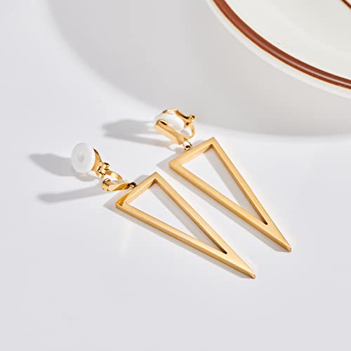 14K Gold Plated Metal Triangle Clip On Drop Earrings For Women Fashion Jewelry Non Piercing Dangle Earrings #TOP6