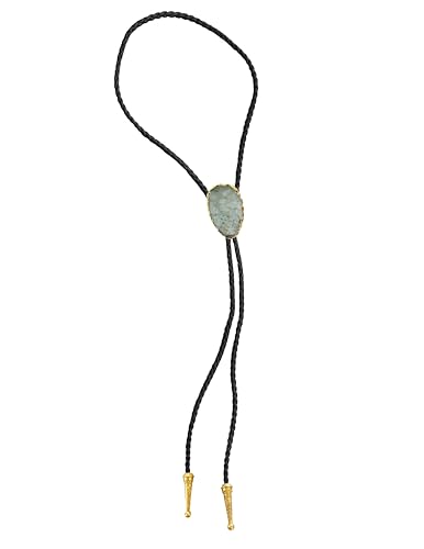 Image of Daisy Del Sol Gemstone Bolo Tie Braided Vegan Faux Leather Natural Stone Gold Handmade Necklace Adjustable Boho Western Jewelry