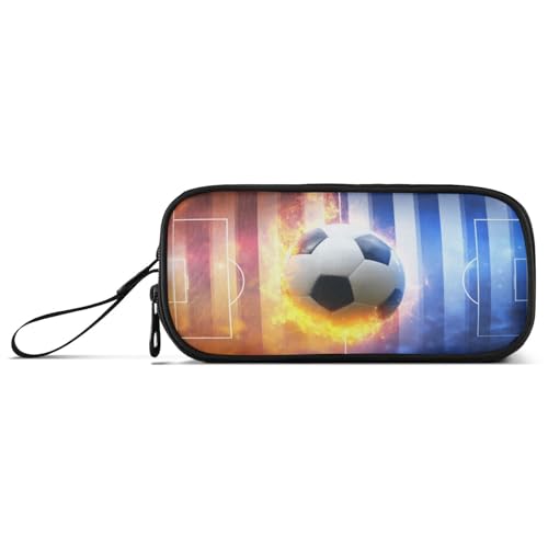 Image of Wfrish Large Pencil Case,Soccer Ball Big Capacity Pencil Pouch 3 Compartments,Football Zipper Pencil Box, Back to School Supplies for Teen Girls Boy Student College Adults,Travel Essentials Black