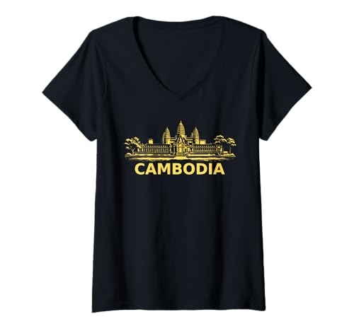 Womens Cambodian Pride Cambodian Khmer Roots Vintage Cambodia V-Neck T-Shirt
