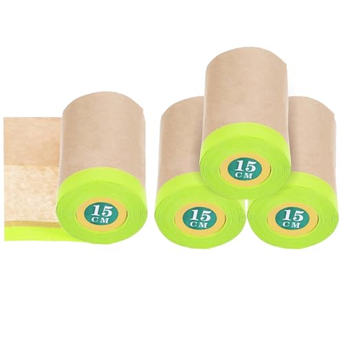 Image of MAQUITA 4 Rolls Pre-Taped Masking Paper for Painting - 6 inch x 50 feet Tape and Drape Painters Paper, Paint Adhesive Protective Paper Roll for Covering Skirting, Frames, Cars and Auto Body