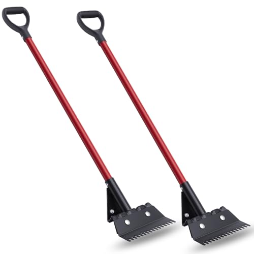 Oh Klyzo 2 Pack Shingle Remover Tool 46.5 in Heavy Duty Roofing Shovel with D-Handle Notched Teeth Nail Puller Fiberglass Handle Roof Tear Off Tool for Shingle Removal