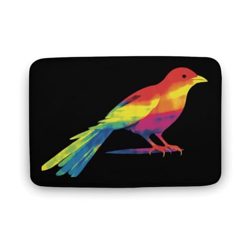 Tie Dye Magpie Rainbow Print Bird Coral Velvet Rugs Non-Slip Bathroom Rugs Soft Kitchen Rug Floor Carpet for Home Decor 15.7