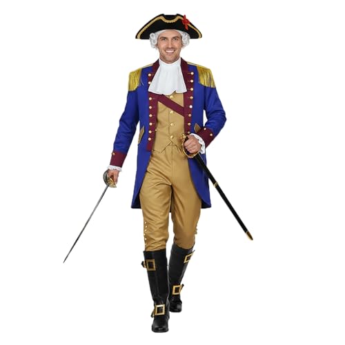 MeeroleCos George Washington Costume for Men 7PCS Colonial Revolutionary War Uniform for History-themed Halloween (Blue Large)
