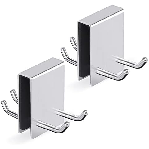 Shower Hooks No Drilling Required, Pack of 2 Hooks Shower Enclosure Stainless Steel Shower Wall Hooks Towel Hooks with Sponge Protection Pad Shower Hooks for Shower Cubicle and Glass Do Cover