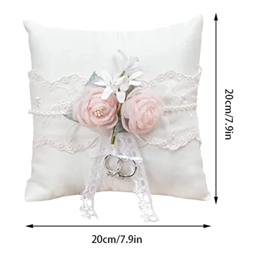 Almohada de satén para anillo de bodas con colchón de encaje de alta costura 3