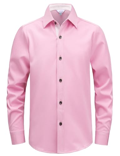 Boys Stretch Mulit-Use Dress Shirts Wrinkle Free Long Sleeve Button Down Shirts Formal Wedding Prom Shirts