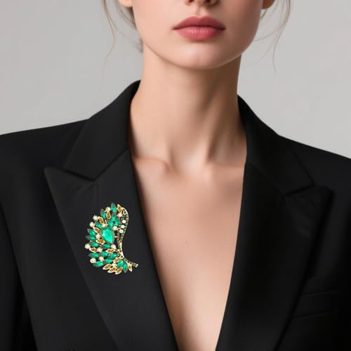 Image of Rhinestone Crystal Big Large Brooch Pin Jewerly Accessory Wing shape Gold Tone