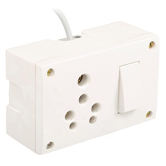 Bigpalycoan Electric Extension Board 16A with Switch and Heavy Duty 5 Meter Cord – Single Socket Power Extension for Geyser, AC, Fridge, Cooler, Washing Machine, Home & Office Use (White)