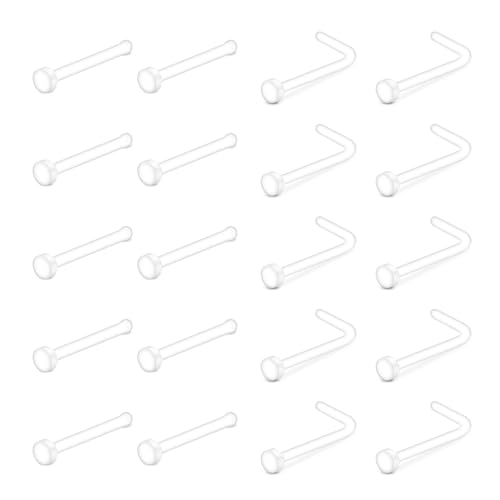 AceFun 18G 20G Clear Nose Studs Acrylic L Shape Nose Rings Retainer Bioflex Bone Pin Straight Nose Studs Retainer Flexible Nose Piercing Retainer Flat Top for Men Women