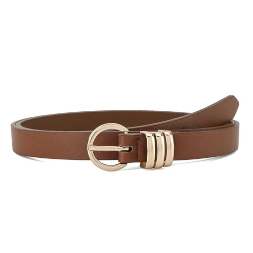 Women Thin Leather Belt Skinny Waist Belt for Jeans Pants Dress with Gold Ring Buckle2