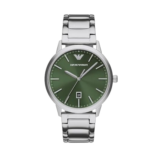 Emporio Armani Reloj Analógico para para Hombre de Cuarzo con Correa en Acero Inoxidable AR11575, Tono Plateado y Verde