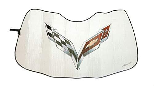 Coverking Compatible for Moda - Bubble Sun Shade for C7 Corvette 2014- C7 Flags on Ouside American Flag and Script Logo on Inside