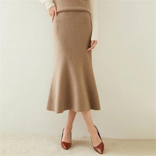 Wome Casual Slim High Waist Solid Cashmere Skirt Knitted Fishtail Long Skirt All-Match2