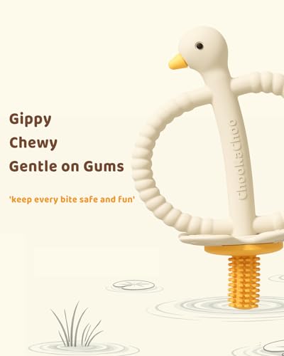 Image of ChooKaChoo 2-in-1 Baby Teething Toys & Training Toothbrush, Silicone Teether for Babies 3-12 Months, Double Ring Easy-Grip Design, Multi-Texture Gum Massage, BPA Free Food-Grade Silicone
