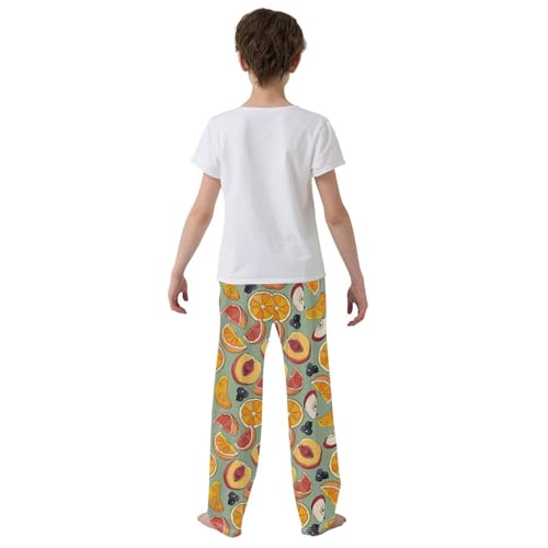 Orange Blueberry Boys Long Pants Soft Trousers Elastic Waist Kids Lounge Bottoms with Pockets S-XL3