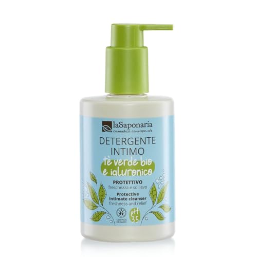 La Saponaria | Gel Íntimo con Té Verde Bio y Ácido Hialurónico, pH 3.5, Ideal en el postparto, antes y durante la menstruación Hidratante, Calmante y Refrescante, 250ml