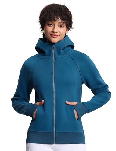 Consejos para Comprar Sudaderas con capucha para Mujer los mejores 10. 42 THE GYM PEOPLE - Sudaderas con cierre para mujer, forro polar, con bolsillos, agujero para el pulgar, Azul oscuro y verde., Small
