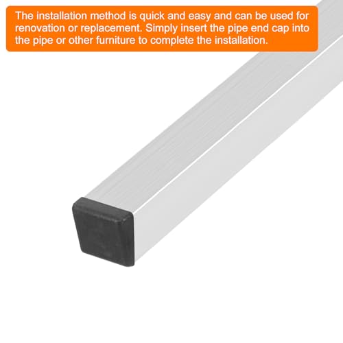 Image of uxcell 1 x 1 Inch Square Plastic Plug, 12 Pcs White Pipe Tubing End Cap Plastic Plug Cap Insert Glide Insert for Metal Tubing Fence Table Chairs Furniture, Black