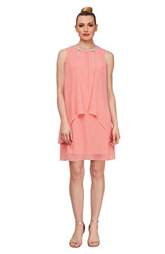 S.L. Fashions Women's Sleeveless Cutout Pearl Neck Dress, Salmon, 16