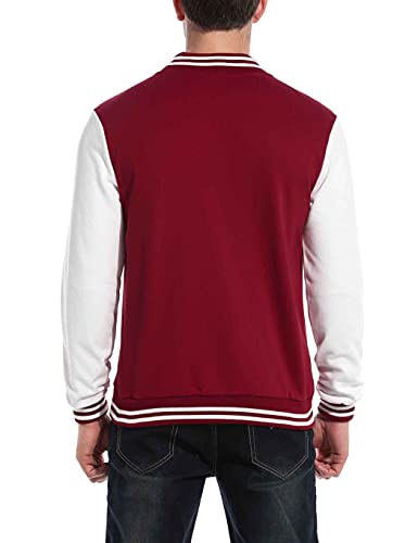 Coofandy Mens Slim Fit Varsity Baseball Jacket Bomber Cotton Premium Jackets Burgundy #TOP1