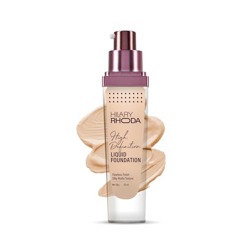 Image of Hilary Rhoda High Definition Foundation for Women | Hides Pores & Blemishes | HD Foundation For All Skin Types | Blendable Formula | Natural & Matte Finish | High Coverage Liquid Foundation - 33ml (Nude Beige - Shade 04)