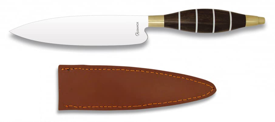 Tiendas LGP - Albainox - Cuchillo Canario 17219, Acero Inox. Hoja de 11 cm. Mango de Madera y Funda de Cuero