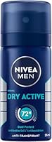 NIVEA MEN Dry Active Deo Spray Reisegröße, Deodorant mit 72h Anti-Transpirant-Schutz für ein trockenes Hautgefühl, antibakterielles Deospray ohne Ethylalkohol (35 ml)