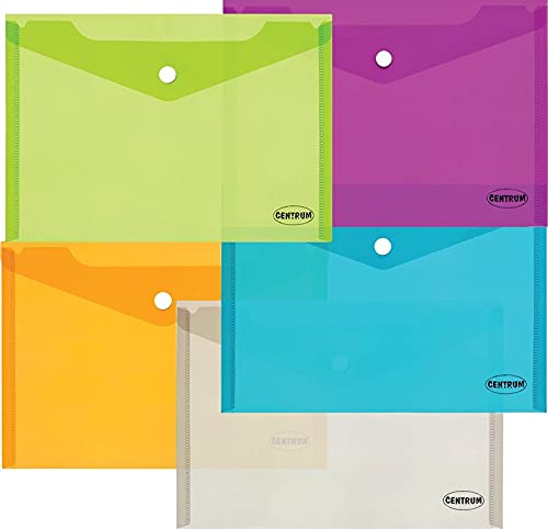 Pack of 12- A5 Envelope Plastic Wallets with Button 0.16mm File Folders Foolscap Document Wallet Document Files for School Office Homework Travel Storage Bags (Assorted) — image 1