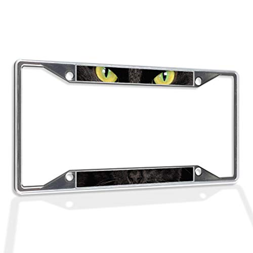 Fastasticdeals Metal Insert License Plate Frame Black Cat with Yellow Eyes Lover Weatherproof Car Accessories Chrome 4 Holes Solid Insert