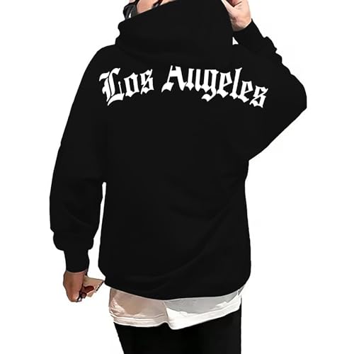 Mens Graphic Hooded Los Angeles California Novelty Pullover Hoodie Letter Print Casual Lightweight Drawstring Sweatshirt