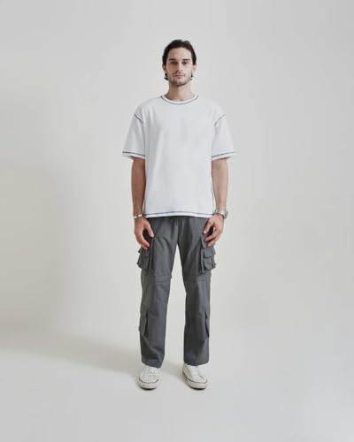 Image of Men's Premium Contrast Stitch Oversized T-Shirt | Round Neck | Half Sleeve | Soft Stretch Casual Tee | Relaxed Fit