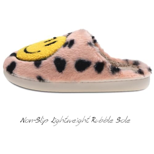 Image of Women's Men's Preppy Happy Face Slippers Comfy Warm Plush Slip-On House Slipper for Winter Indoor Soft Cushion Non-slip Fluffy Slides Slippers