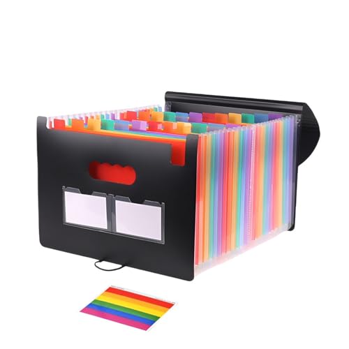 Dokumentenmappe A4, 25 Fächer Sortiermappe Fächermappe Akkordeon Document Organizer mit Gummizug und Verschlußknopf für Schule oder Büro Mappen Ordnersystem (Schwarz)