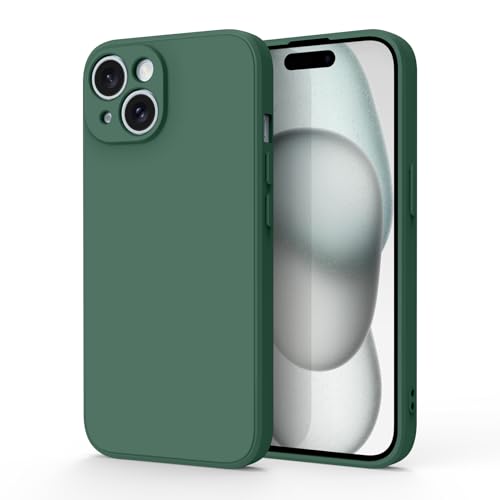 Meliya Coque Compatible pour iPhone 15 6.1”, Étui en Silicone avec Doublure en Microfibre Souple, Conception Spéciale de Bord Droit (Vert Fonce, iphone 15)