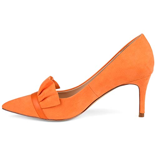 Brinley Co. Womens Mica Faux Suede Pointed Toe Ruffle Skinny Heels Orange, 7 Regular US2
