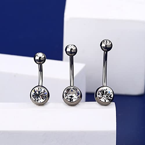 OUFER Belly Button Rings G23 Solid Titanium 14G Clear CZ Belly Rings Navel Piercing Jewelry Navel Rings2