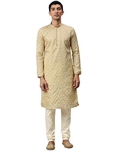 Image of Manyavar Men's Hand Embroidered Kurta Set (2pcs) with Minimalist Motifs