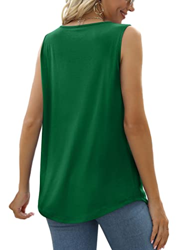Image of Saloogoe Summer Tank Tops for Women Loose Fit Pleated Square Neck Sleeveless Tops Curved Hem Flowy