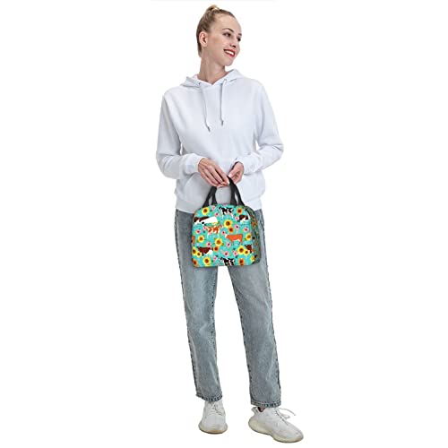 Majoug Cow Sunflower Flower Portable Lunch Bag Woman Waterproof Tote Shoulder Bags Small Handbags Purses Lunch Box,Shopping Office/Picnic/Travel/Camping #TOP6